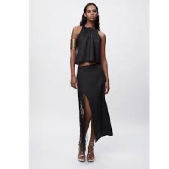 Zara Black Maxi Skirt with Fringe Size S - Picture 1 of 6